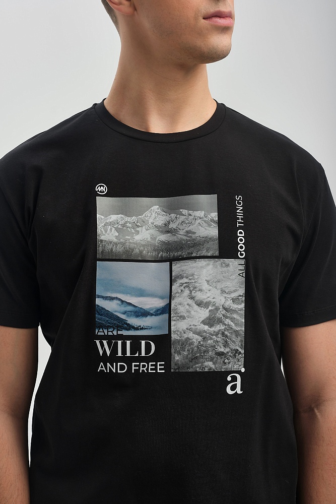 Футболка мужская с принтом Altai man Черный/Горы чб_16722