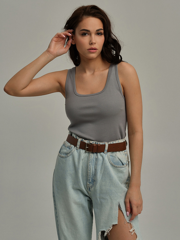 Майка трикотажная в рубчик Basic Темно-серый_10846