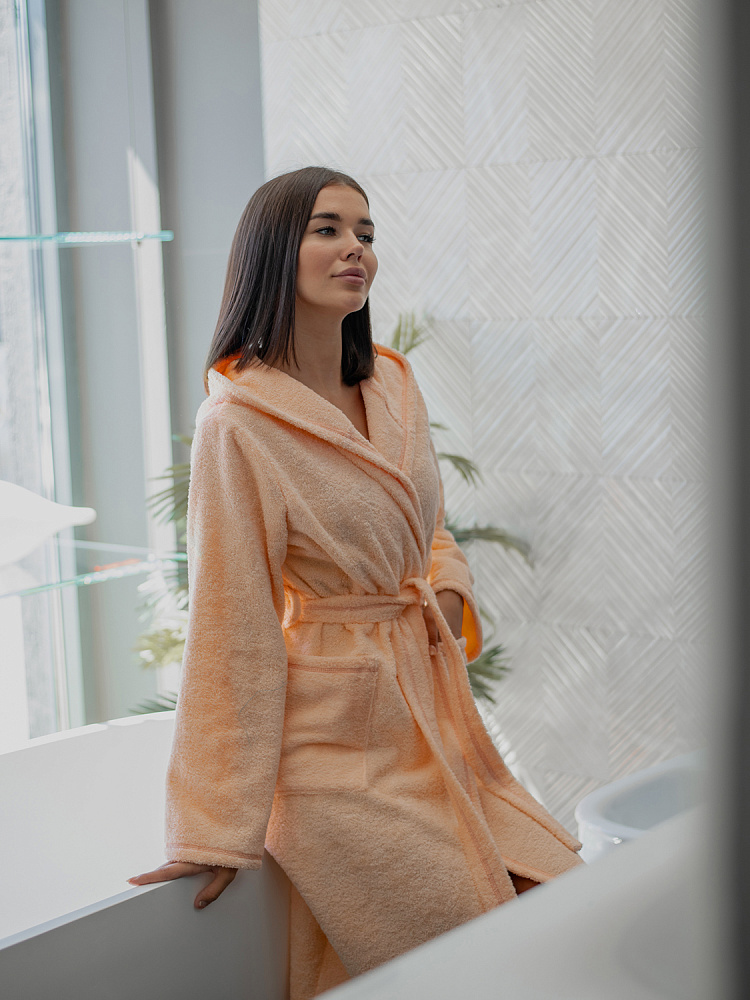 Халат махровый с капюшоном Laura Персиковый_3530