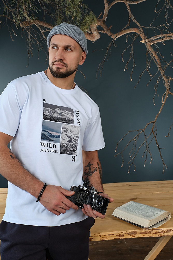 Футболка мужская с принтом Altai man Белый/Горы чб_18676