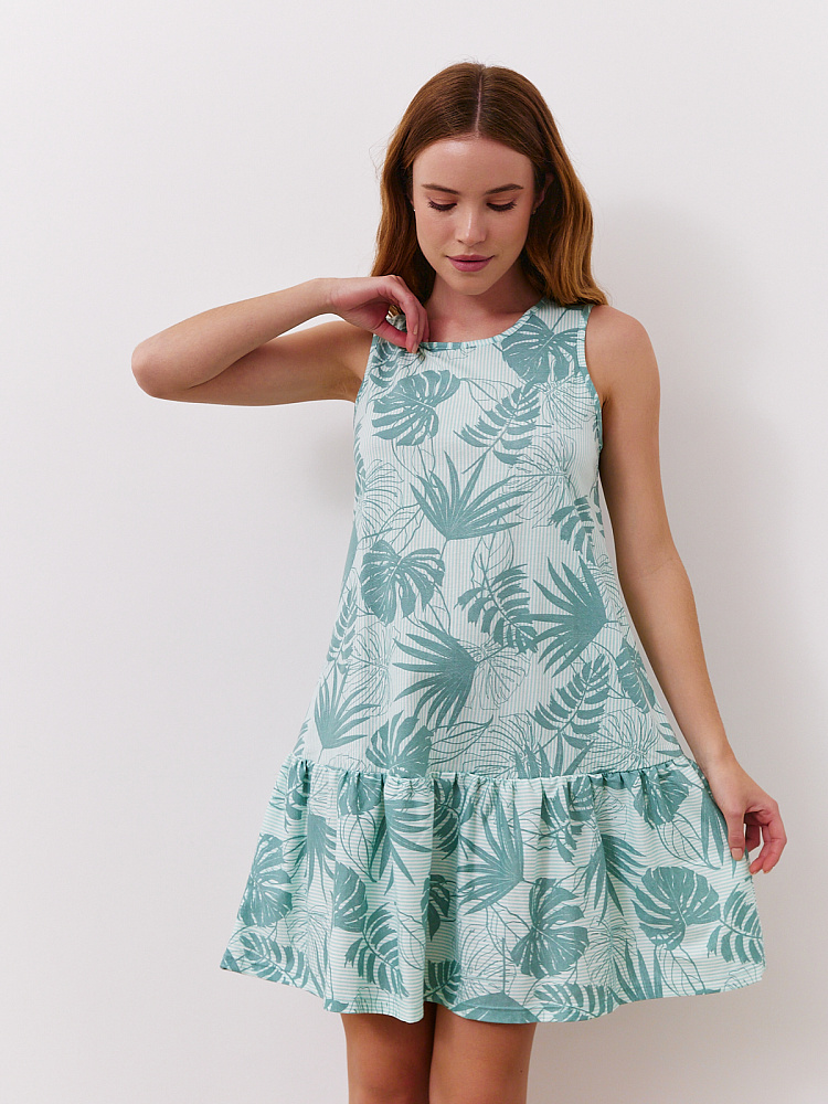 Платье из хлопка Kira Мята/Листья_10615