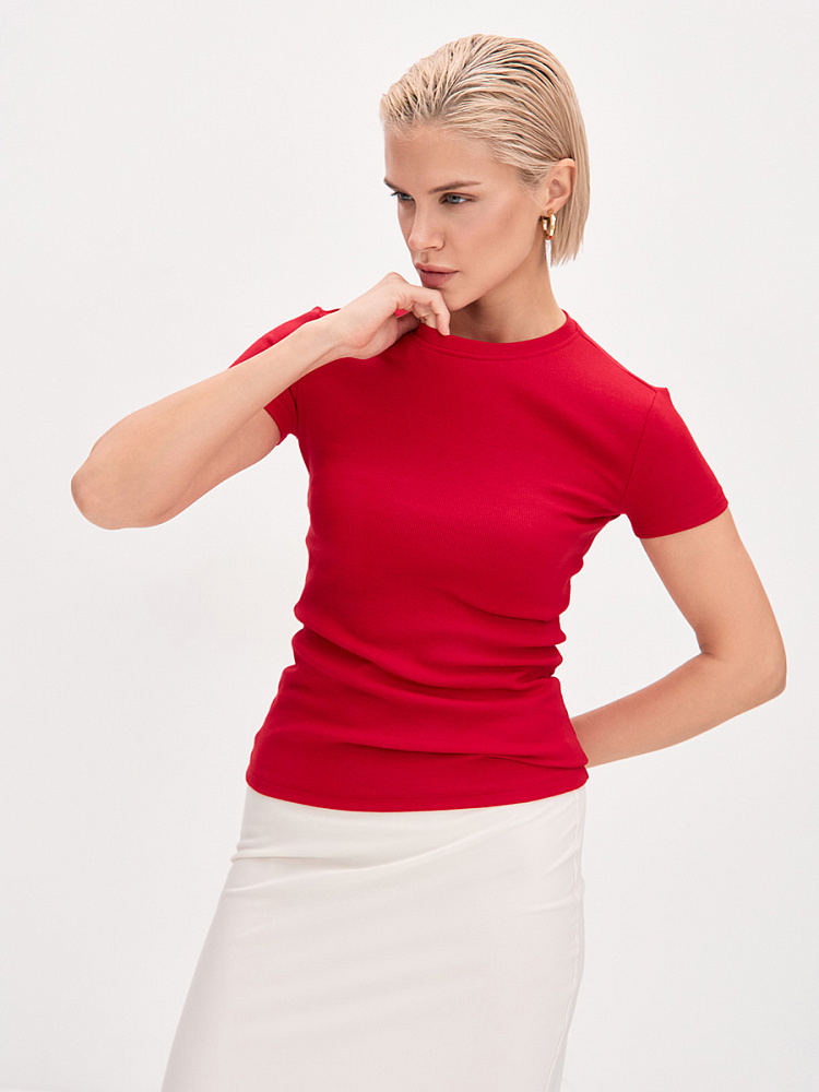 Футболка трикотажная в рубчик Basic Красный_13673