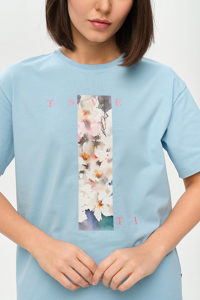 Футболка с принтом Limit Голубой/Яблоня_14439