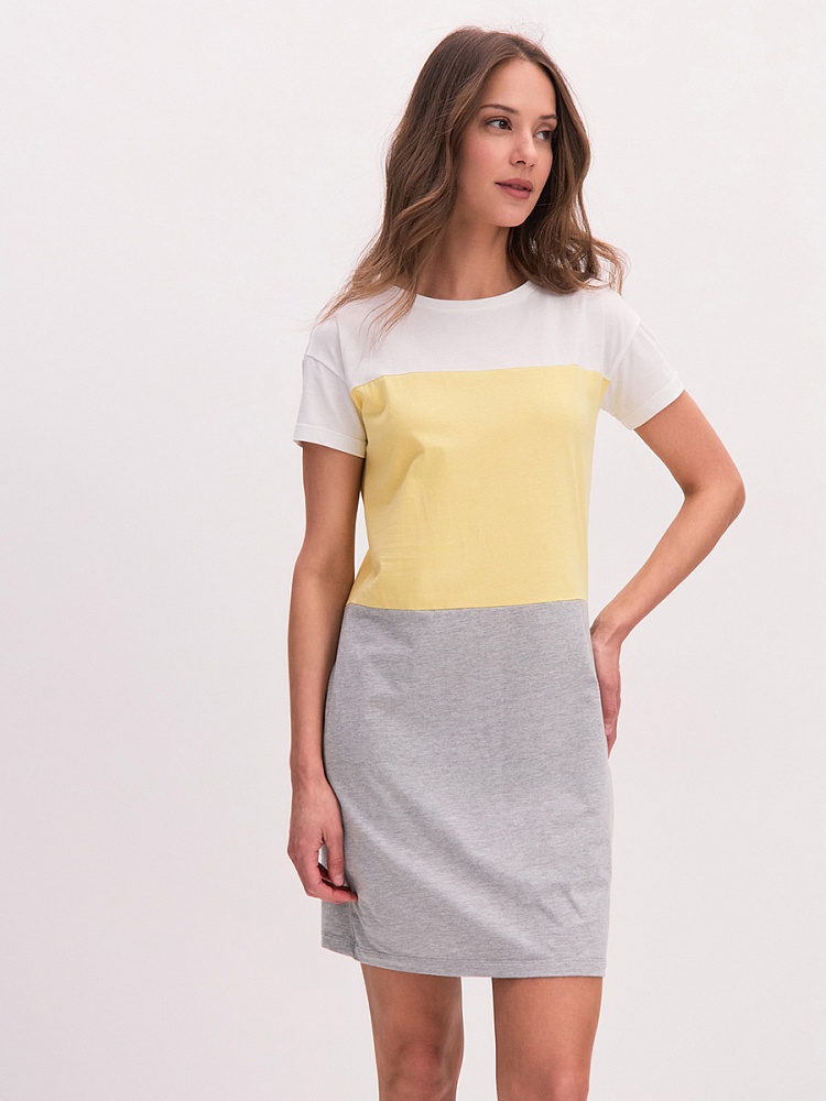 Платье из хлопка Color blocks Белый/Желтый/Серый_14745
