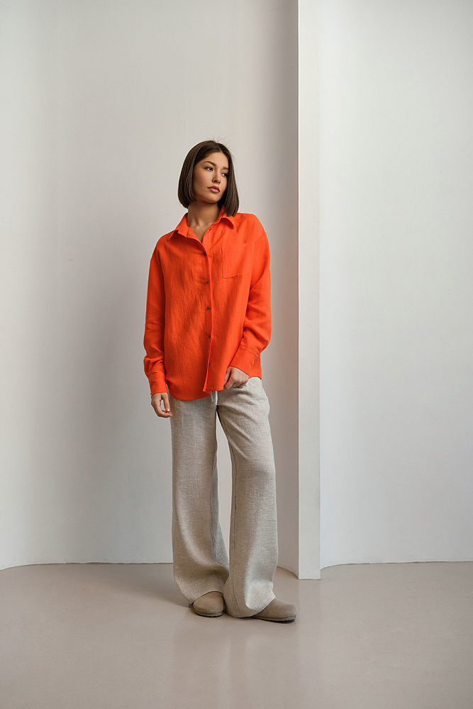 Рубашка оверсайз изо льна с длинным рукавом Sonet Оранжевый_14982
