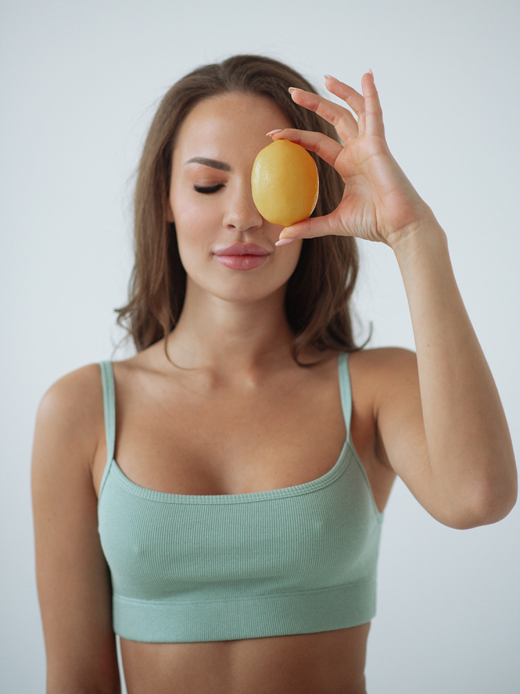 Зеленый топ бюстье трикотажный в рубчик базовый Шалфей Basic_5018