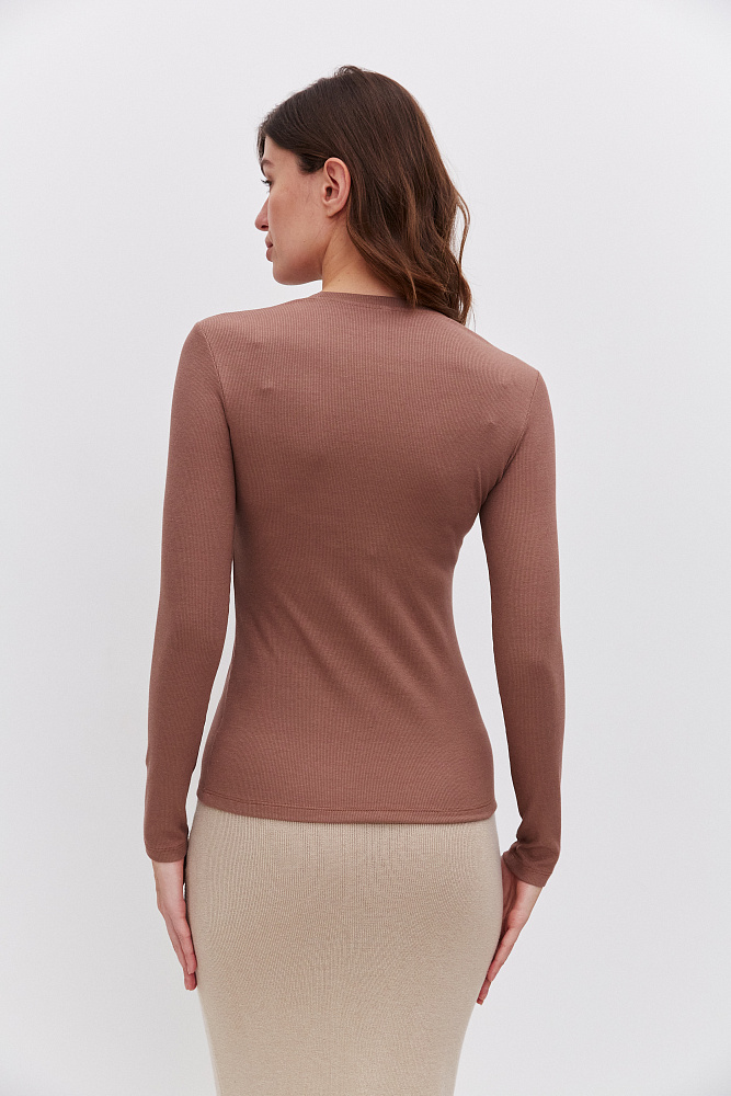 Лонгслив трикотажный в рубчик Basic Капучино_10910
