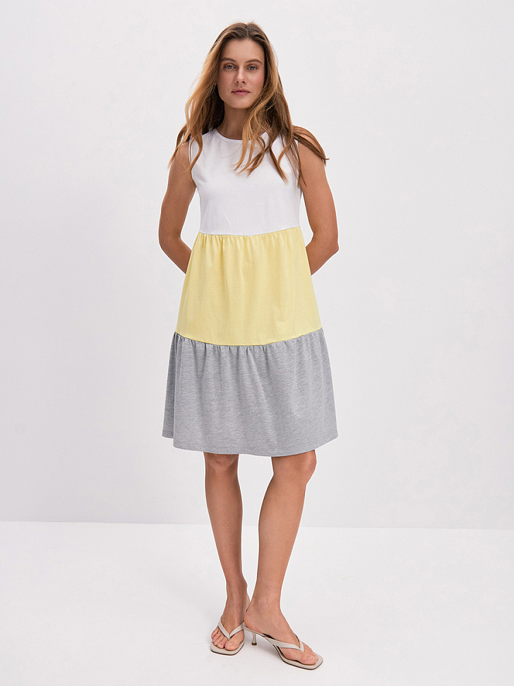 Платье из хлопка Color blocks Белый/Желтый/Серый меланж_14307