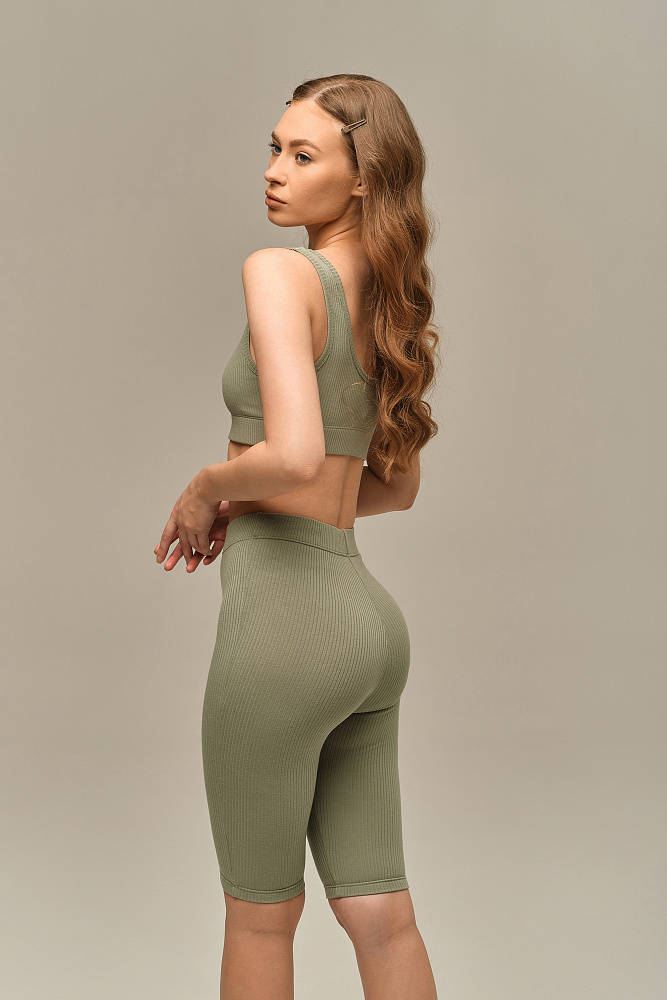 Велосипедки трикотажные в рубчик Flat Олива_15792