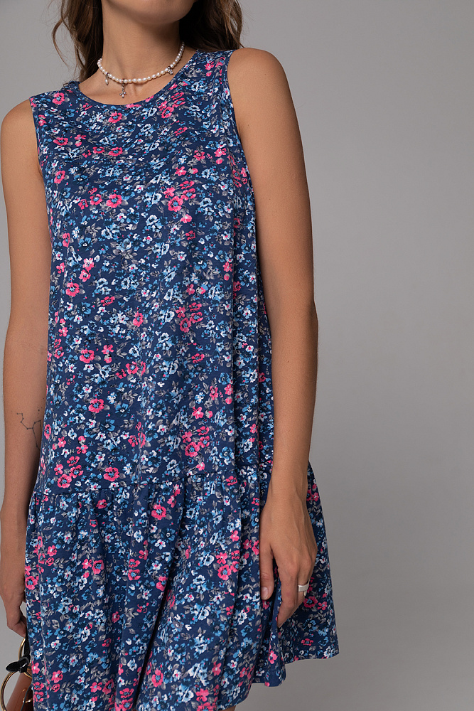 Платье из хлопка Kira Цветы на синем_8054