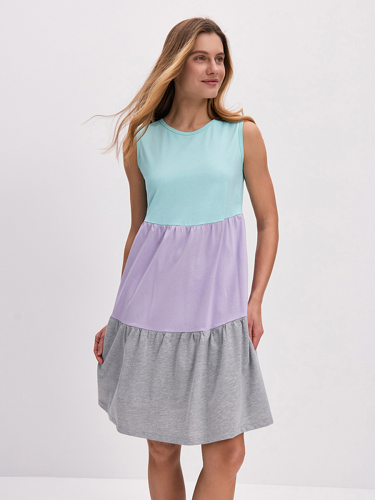 Платье из хлопка Color blocks Минт/Лиловый/Серый меланж_14210