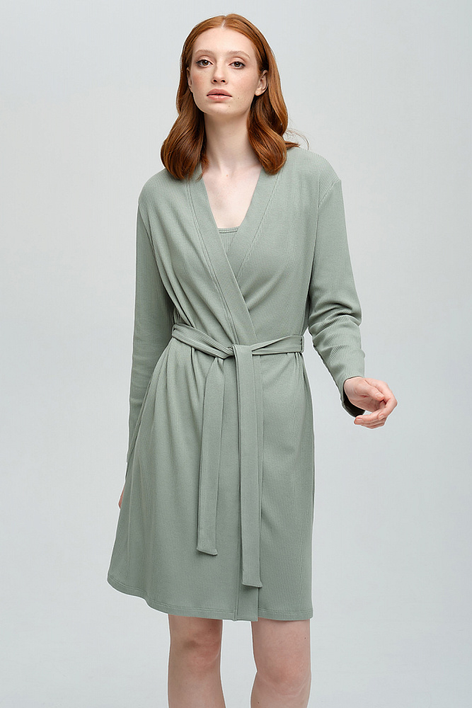 Халат зеленый трикотажный в рубчик Оливка Flat_8349