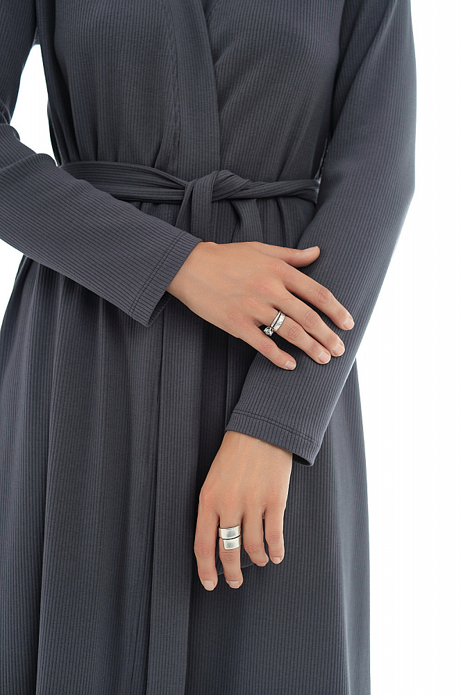 Халат серый трикотажный в рубчик Графит Flat_7916