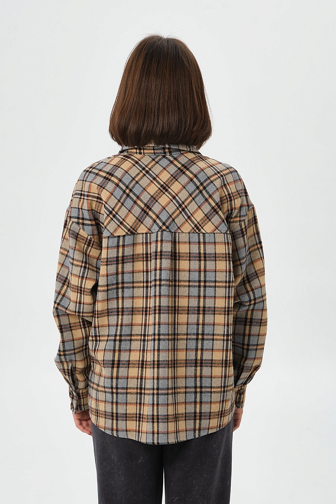 Рубашка в клетку из хлопка City Plus Бежево-коричневая клетка_16852