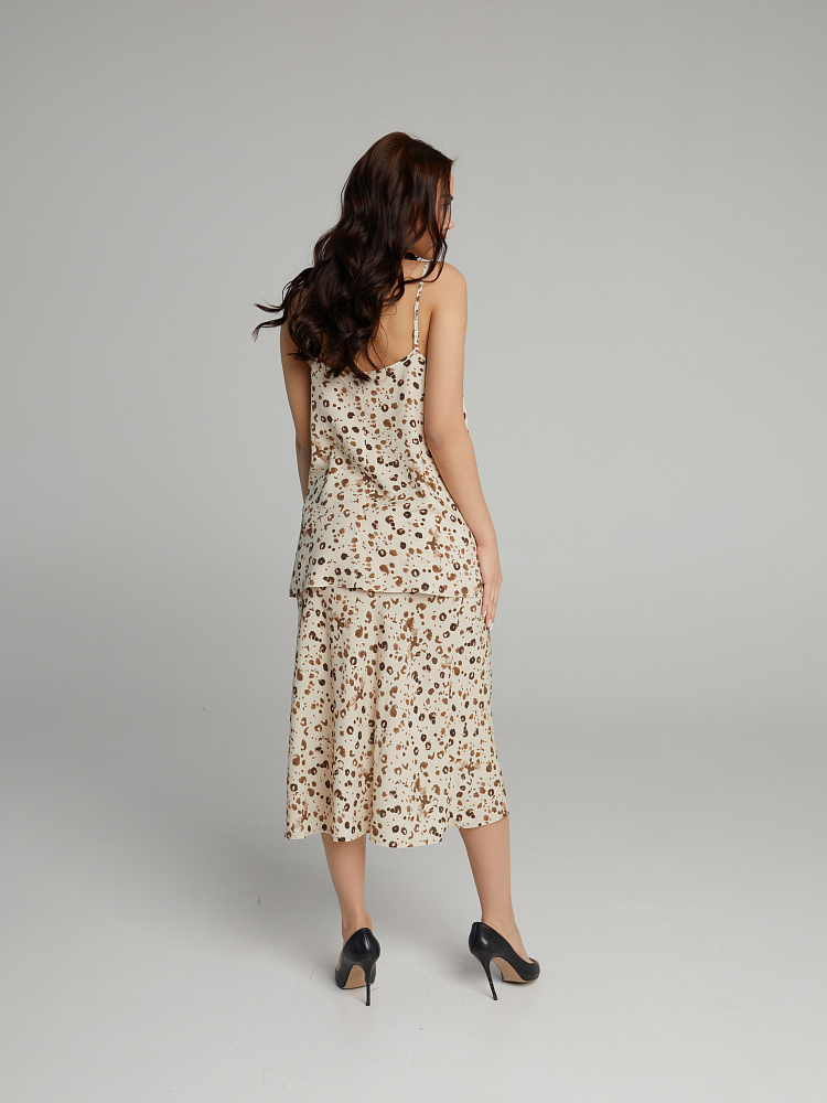 Топ из струящегося штапеля Pretty Леопард на бежевом_10006