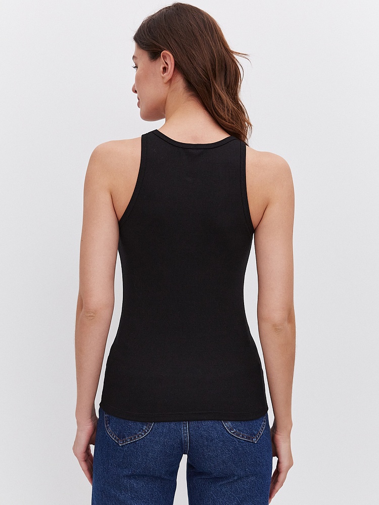 Майка американка черная трикотажная в рубчик Basic_18612