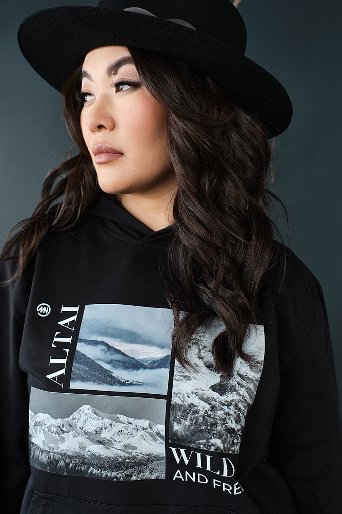 Худи из футера  Altai Черный/Горы чб_18823