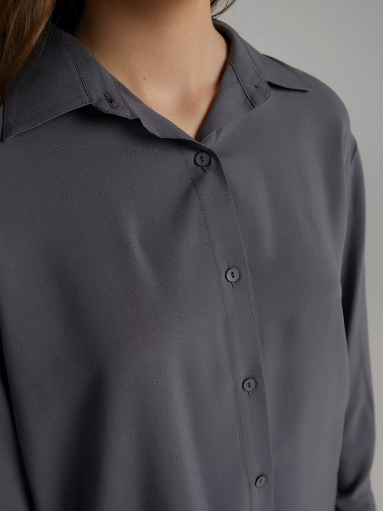 Рубашка с длинным рукавом из струящегося штапеля Pretty Стальной_10142