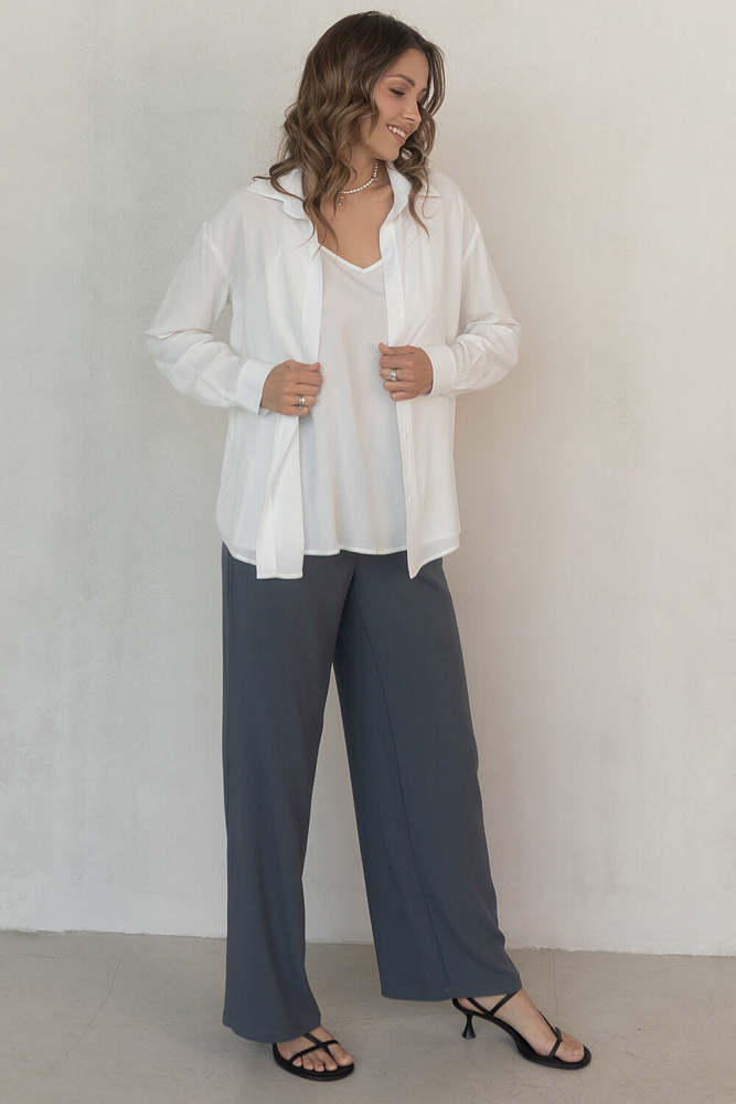 Рубашка с длинным рукавом из струящегося штапеля Pretty Белый_6921