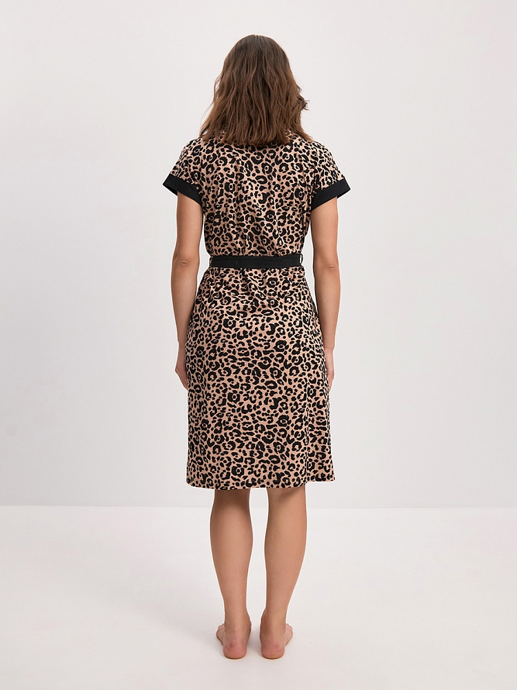 Халат из хлопка с поясом Cozy time Леопардовый_16268