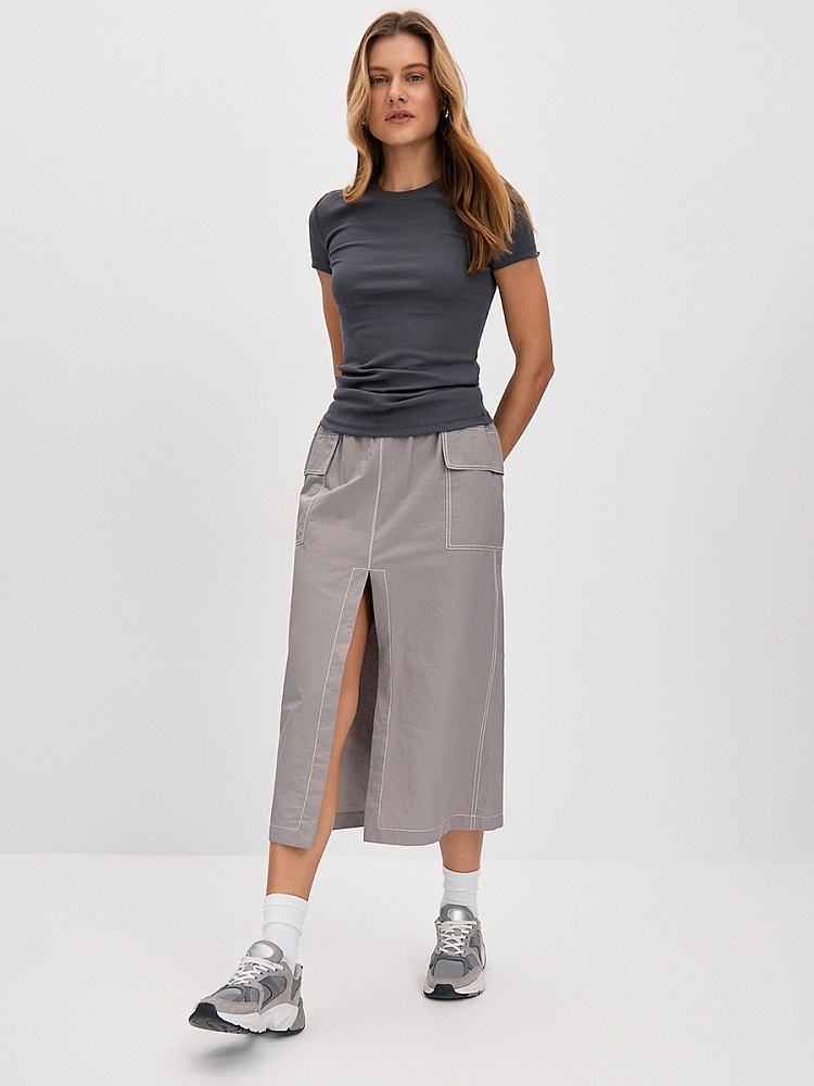 Футболка трикотажная в рубчик Basic Графит_13783