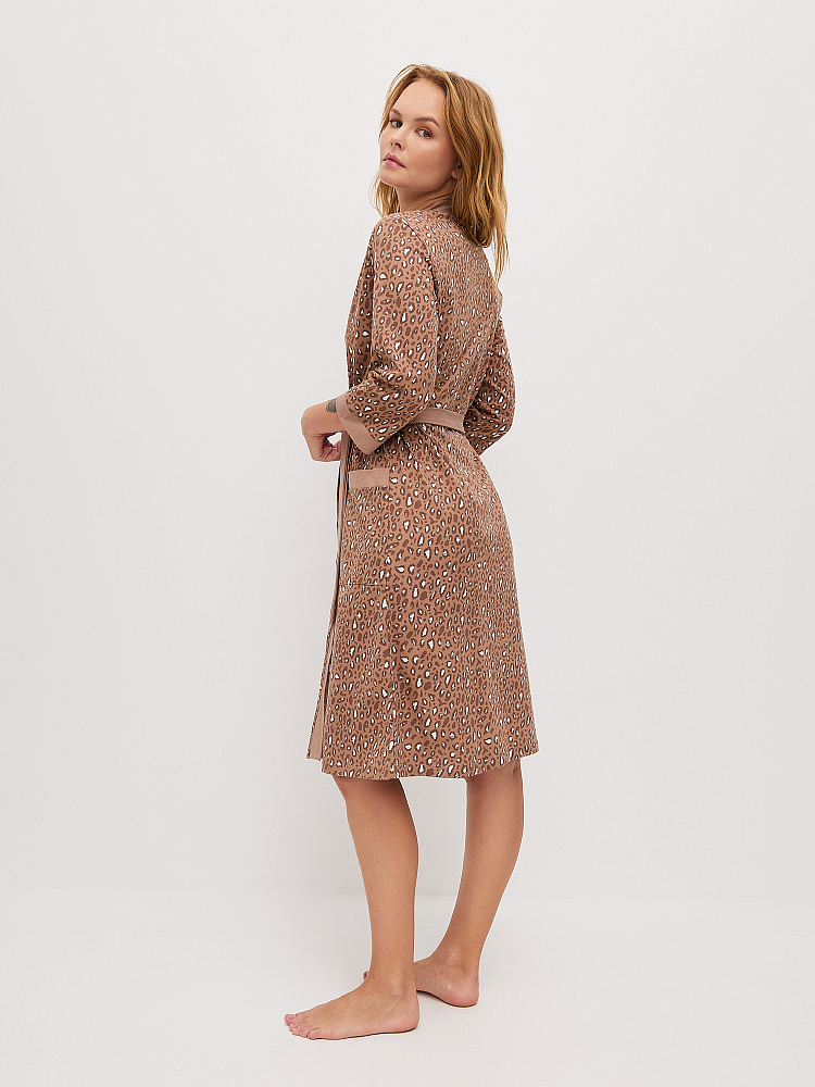 Халат из хлопка с поясом Cozy time Коричневый леопард_11270