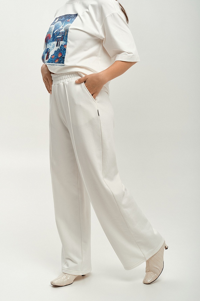 Брюки из футера Зимняя сказка Молочный_18132
