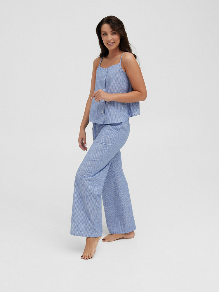 Прямые брюки из  хлопка Vels Полоска на синем_11628