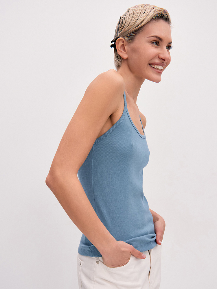 Майка трикотажная в рубчик Basic Дымчато-голубой_13980