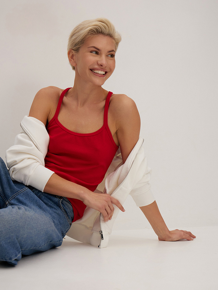 Майка трикотажная в рубчик Basic Красный_13872