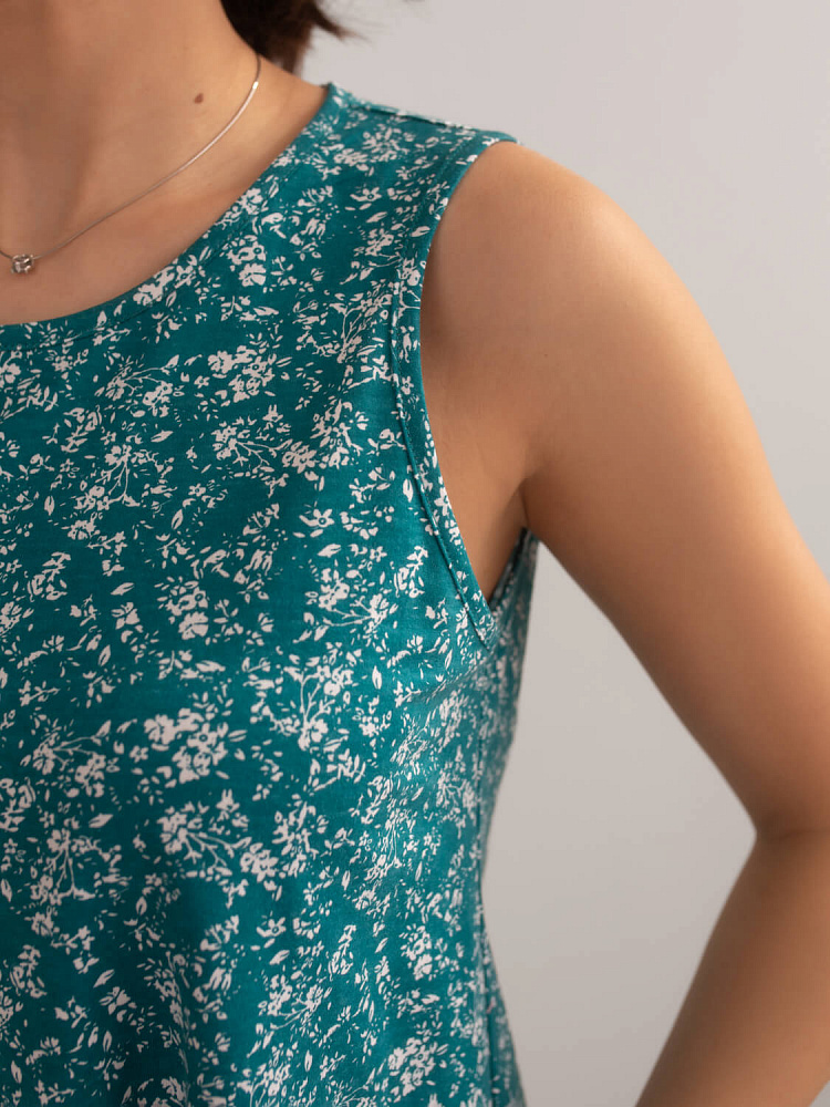 Платье из хлопка Kira Цветы на зеленом_6675