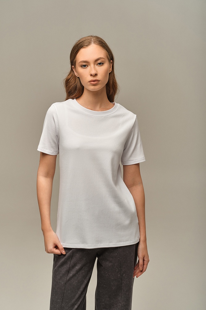 Футболка трикотажная в рубчик Flat Белый_16009