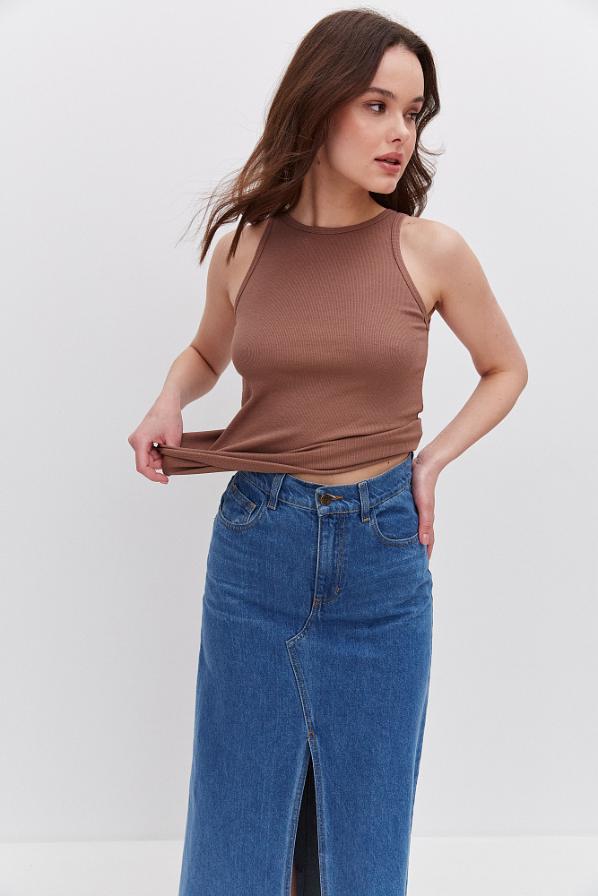 Майка Американка трикотажная в рубчик Basic Капучино_10880