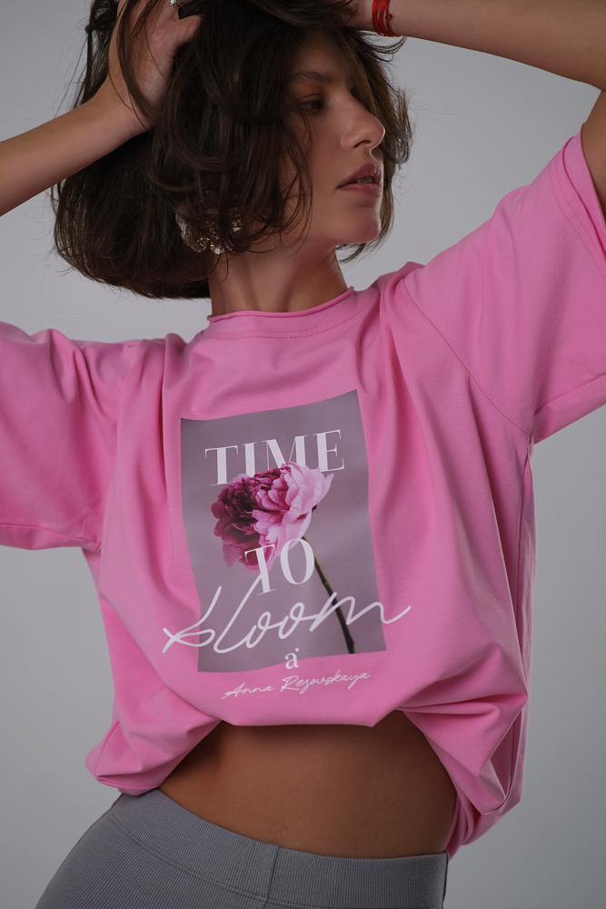 Футболка оверсайз с принтом Flowers Розовый_10237