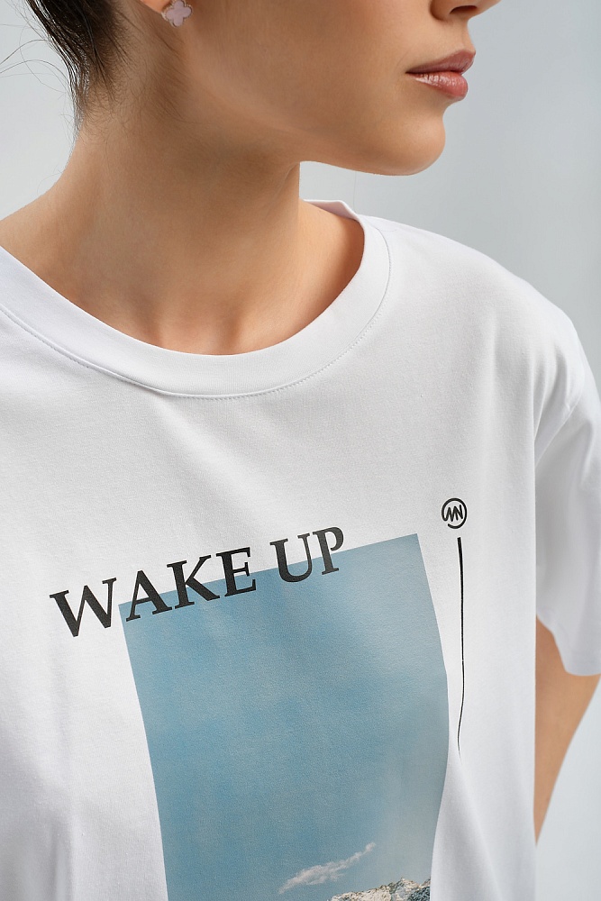 Футболка удлиненная оверсайз с принтом Altai woman Белый/Горы_17872