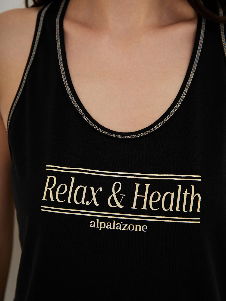 Сорочка майка на широкой бретели с принтом  Medea Черный_12915