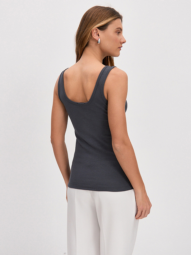 Майка трикотажная в рубчик Basic Графит_13771