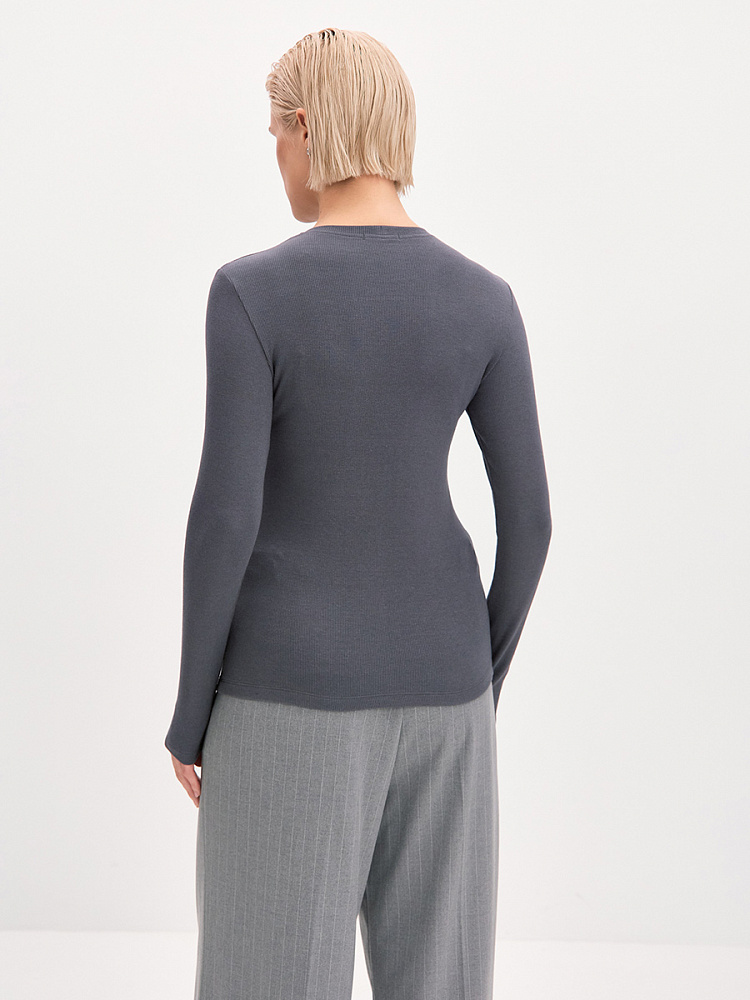 Лонгслив трикотажный в рубчик Basic Графит_13655