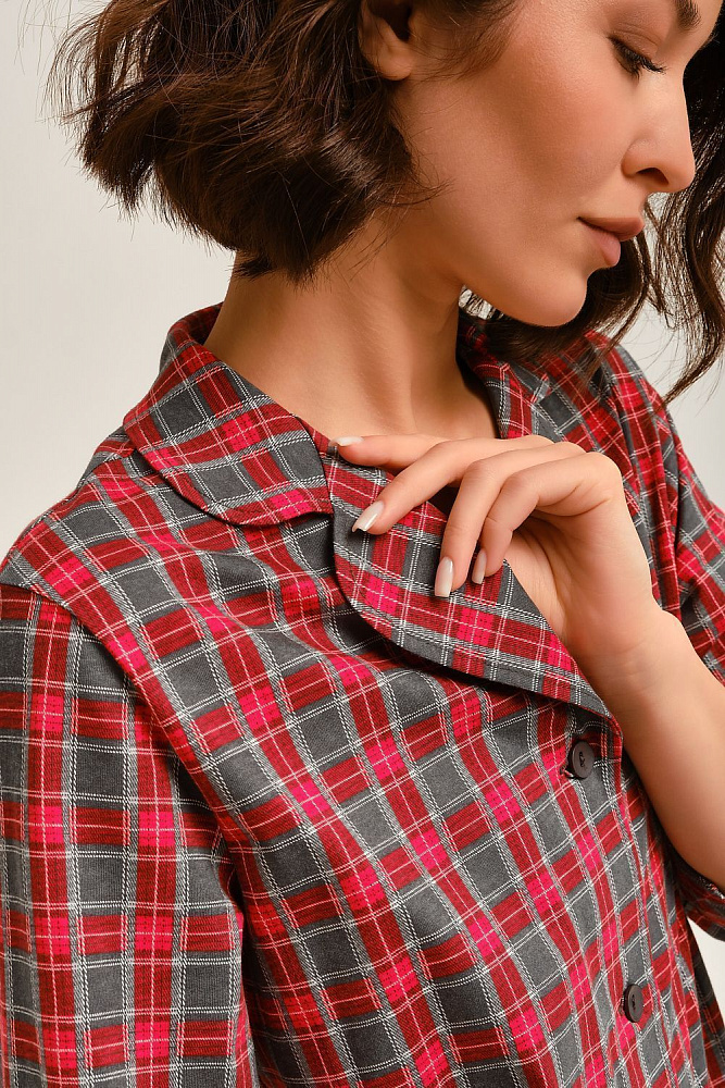 Халат-рубашка из хлопка Slow beauty Красно-серая клетка_12481