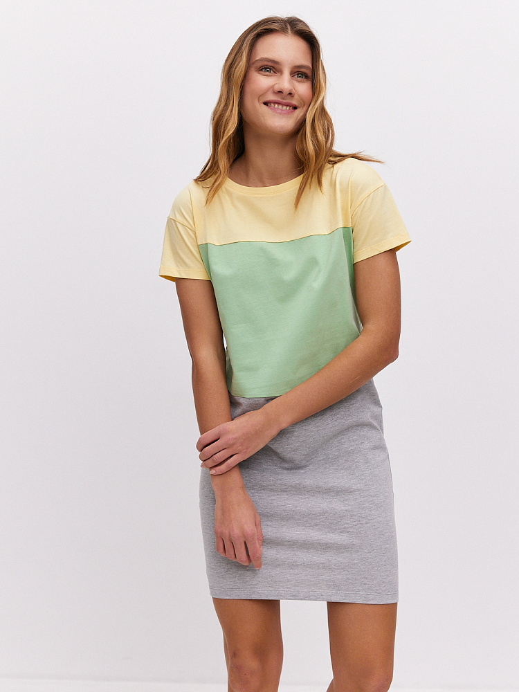 Платье из хлопка Color blocks Лимонный/Зеленая трава/Серый_10818