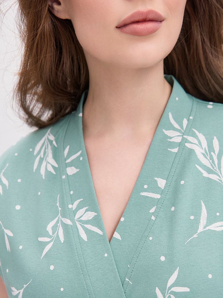 Халат из хлопка с поясом Cozy time Олива_14890