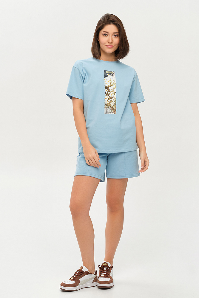 Футболка с принтом Limit Голубой/Ромашки_14447