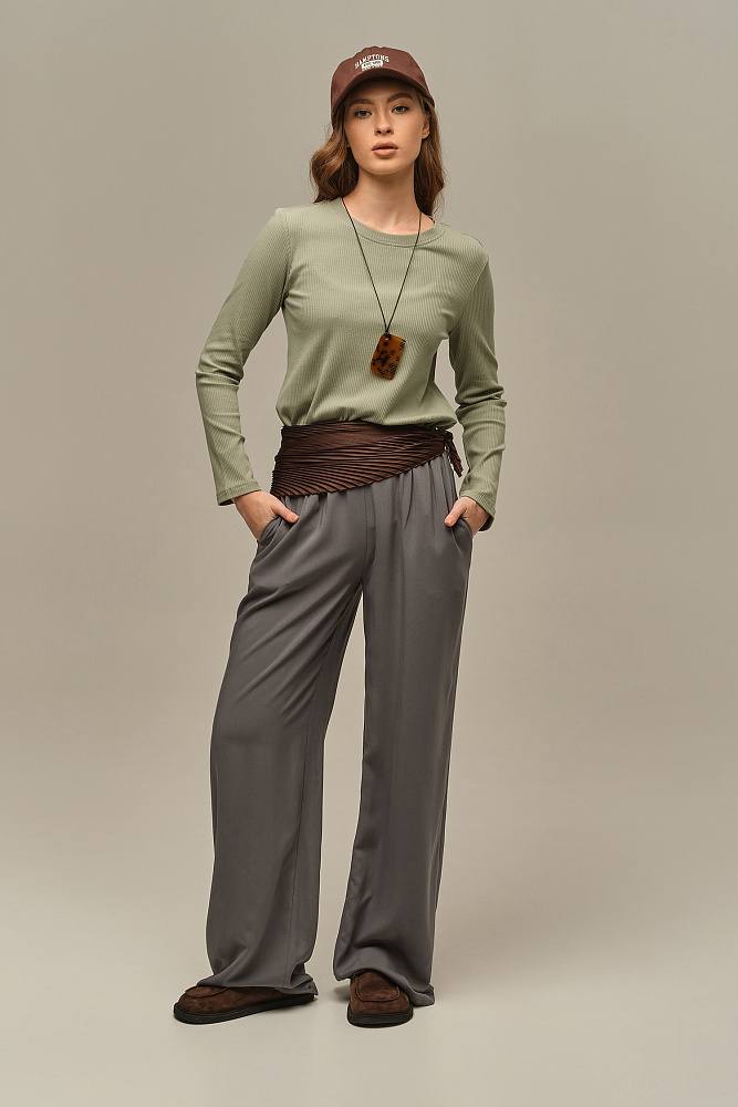 Лонгслив трикотажный в рубчик Flat Олива_15890