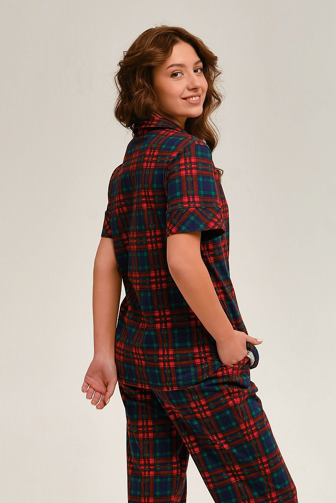 Рубашка с коротким рукавом из хлопка Slow beauty Шотландская клетка_12554