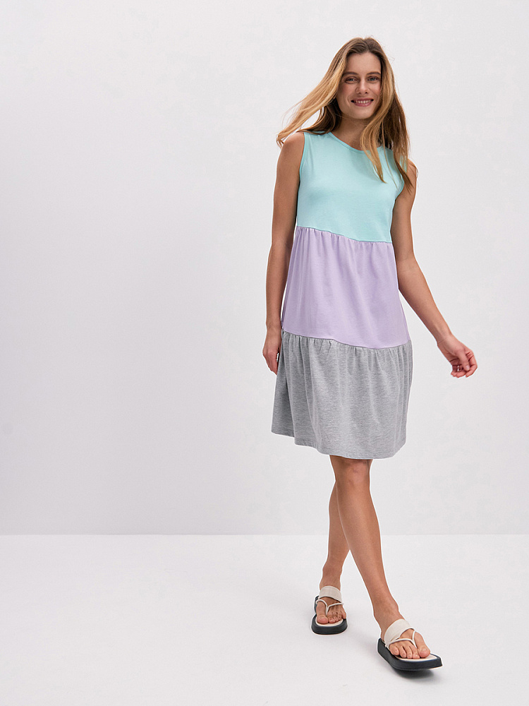Платье из хлопка Color blocks Минт/Лиловый/Серый меланж_14217