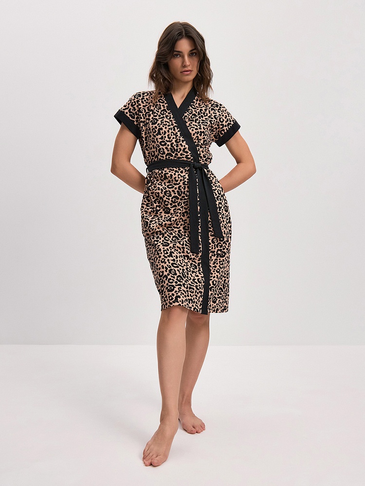 Халат из хлопка с поясом Cozy time Леопардовый_16275