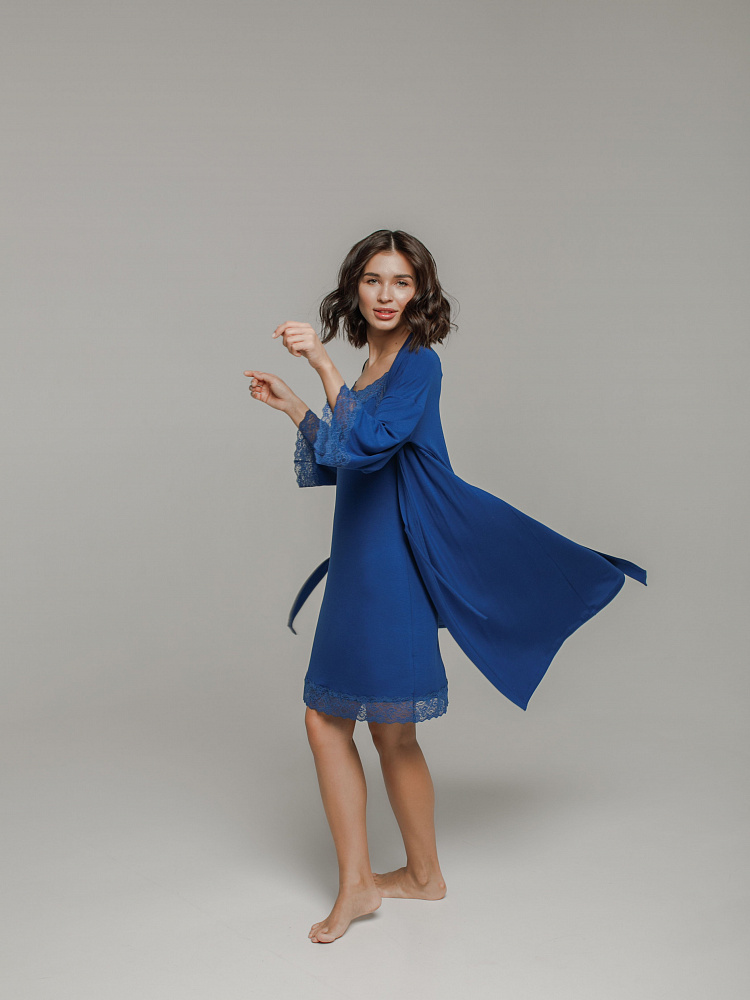 Сорочка из вискозы с кружевом Sylvia Синий/5600_12174