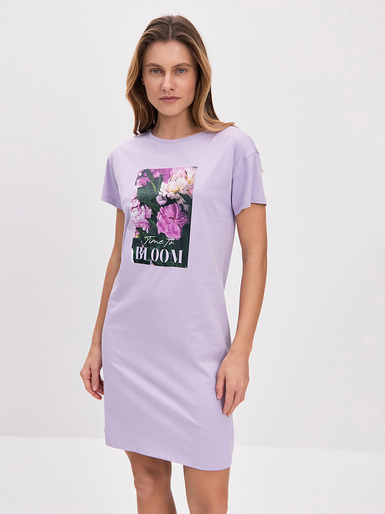 Платье из хлопка Color Print Лиловый/Пионы_14589