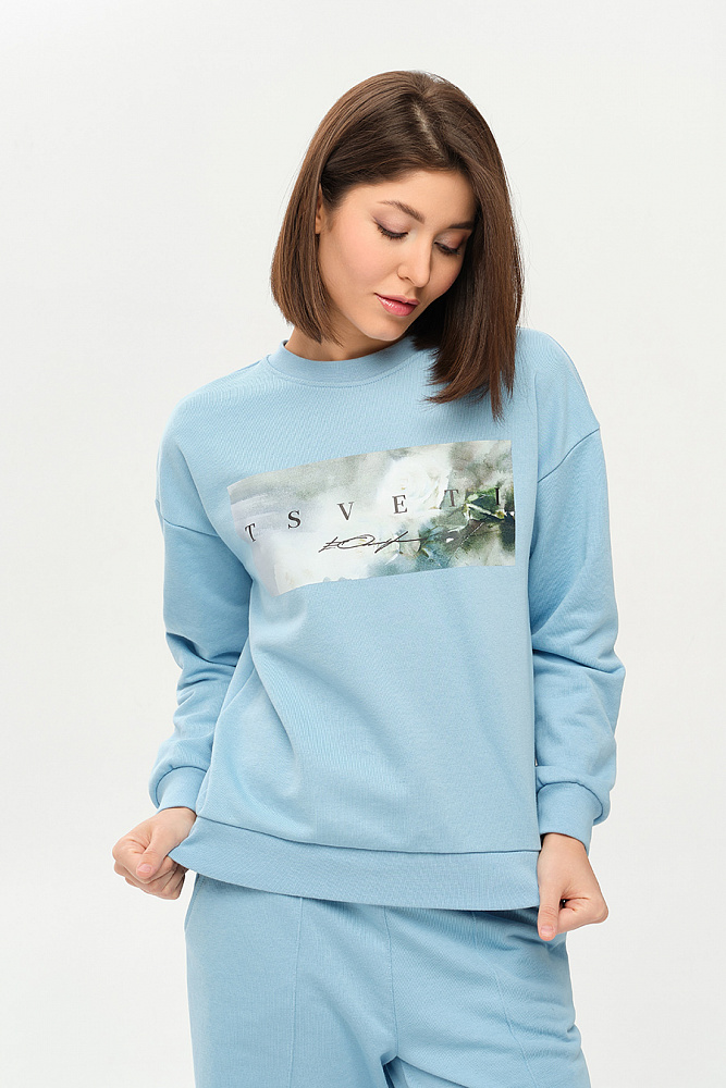 Свитшот из футера Art place Голубой/Зеленая роза_14393