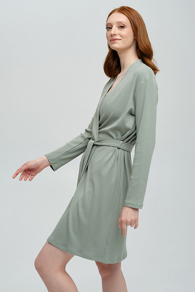 Халат зеленый трикотажный в рубчик Оливка Flat_8345